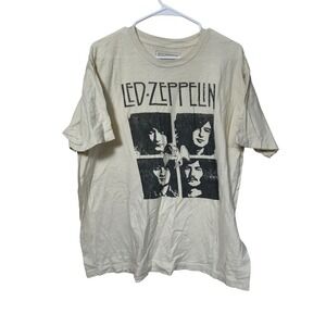 Led Zeppelin Band Graphic T-Shirt Cream Off-White XL Short Sleeve Cotton Tee